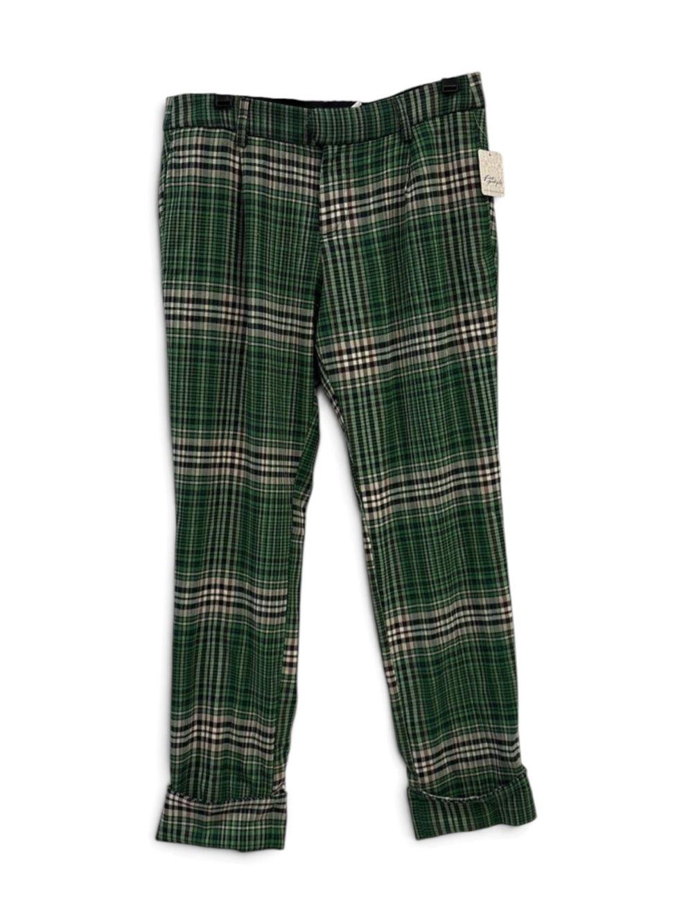 Free People Green Plaid Cuffed Ankle Pants Size 0 NWT